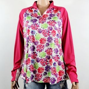 Greg Norman Women's Floral Long Sleeve Ventilated Athletic Top Sz XL
